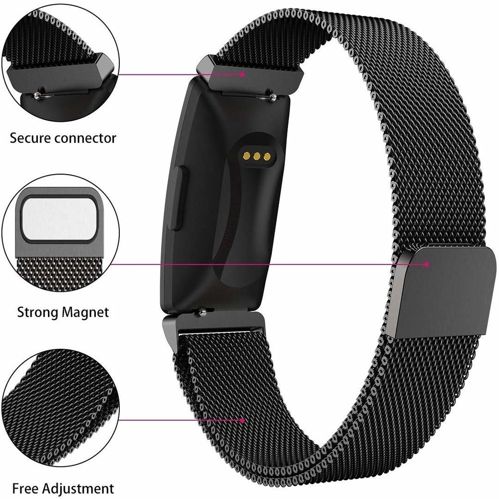 Strap-it® Strap-it Fitbit Inspire (HR) / Inspire 2 Milanese Armband (Schwarz)