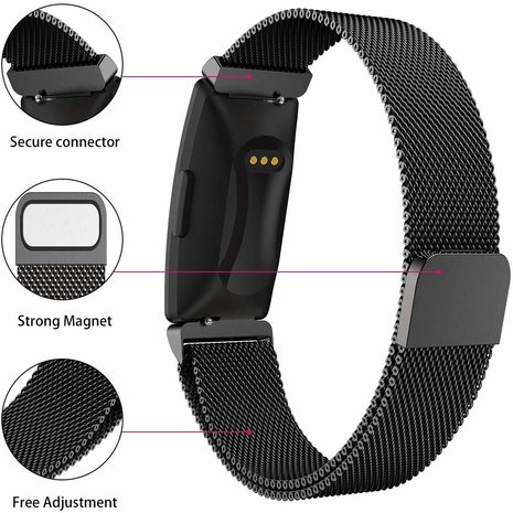 Strap-it® Strap-it Fitbit Inspire (HR) / Inspire 2 Milanese Armband (Schwarz)