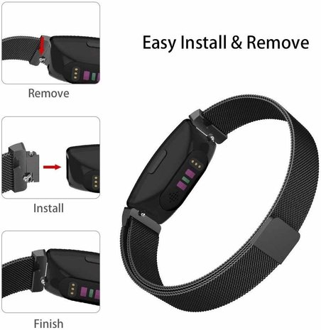 Strap-it® Strap-it Fitbit Inspire (HR) / Inspire 2 Milanese Armband (Schwarz)