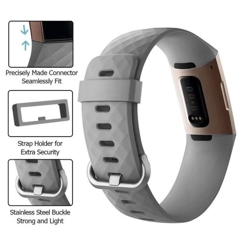Strap-it® Strap-it Fitbit Charge 3 Armband Silikon (Grau)