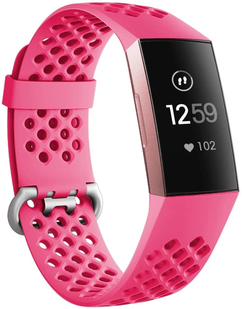 Strap-it® Strap-it Fitbit Charge 3 Silikonband mit Löchern (Pink)
