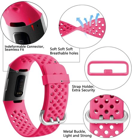 Strap-it® Strap-it Fitbit Charge 3 Silikonband mit Löchern (Pink)