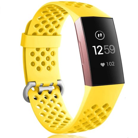 Strap-it® Strap-it Fitbit Charge 3 Silikonband mit Löchern (Gelb)