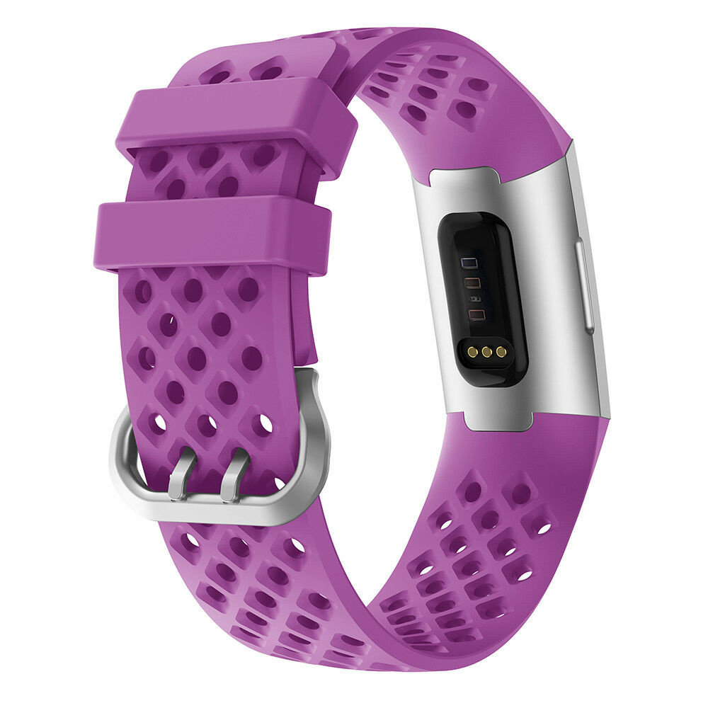 Strap-it® Strap-it Fitbit Charge 4 Armband Silikon mit Löchern (Dunkelviolett)