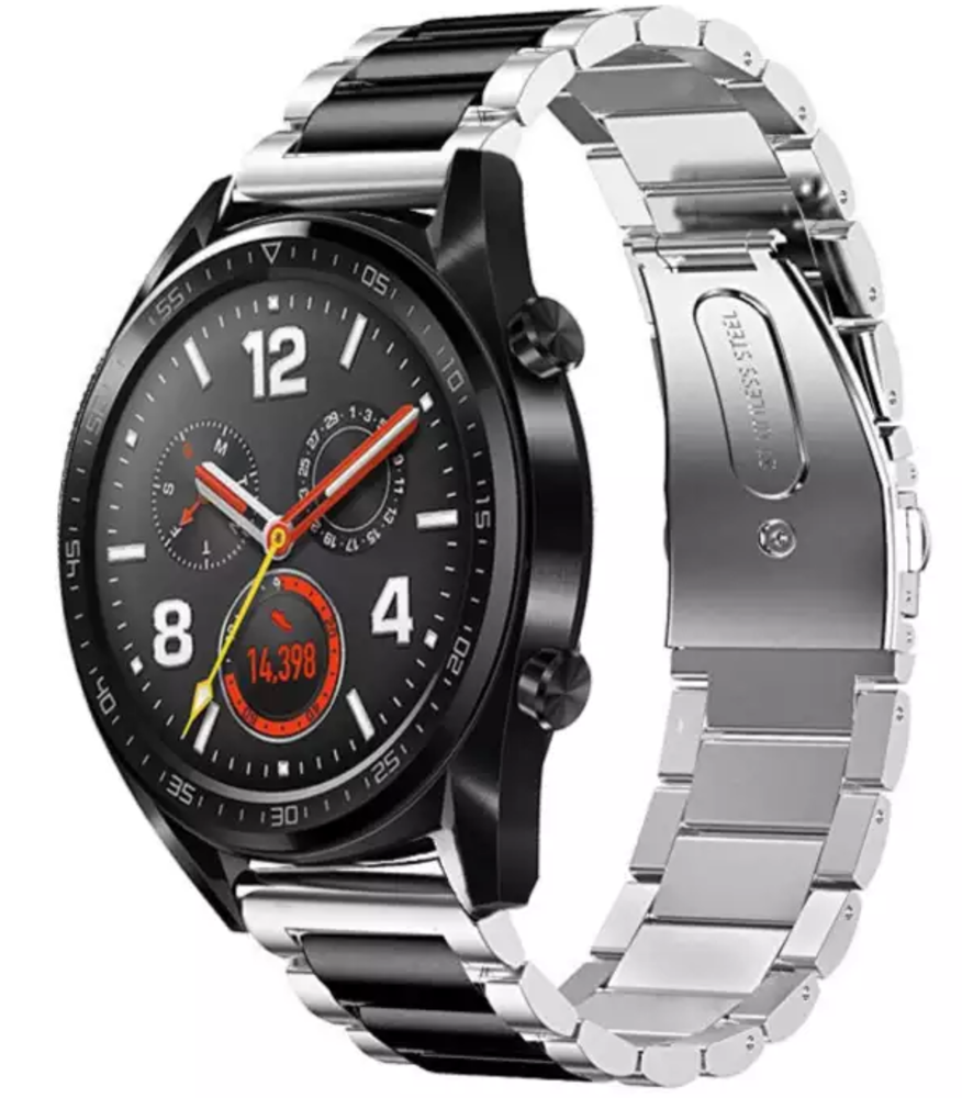 Strap-it® Strap-it Huawei Watch GT / GT 2 Gliederarmband (Silber / Schwarz)