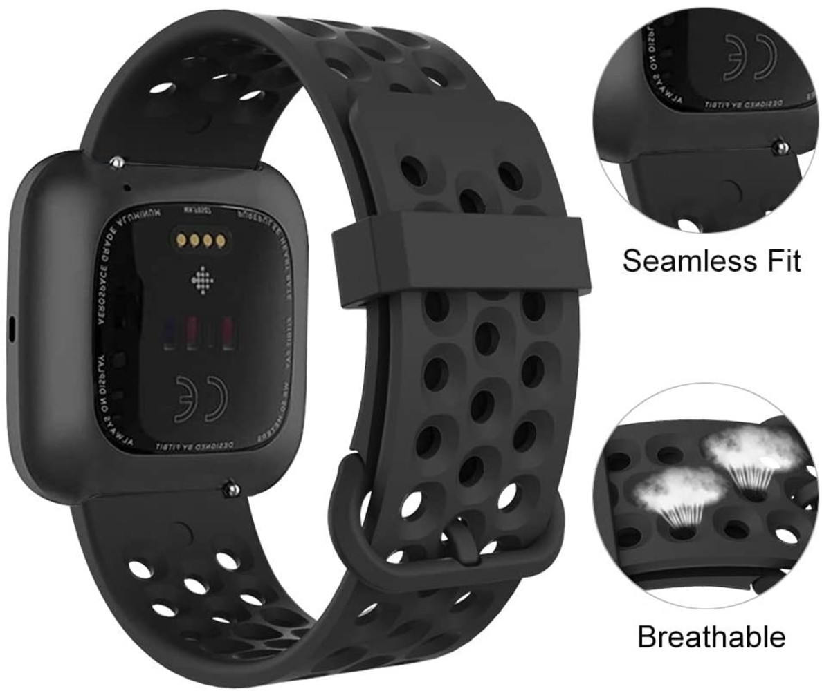 Strap-it® Strap-it Fitbit Versa / Versa 2 Armband Silikon mit Löchern (Schwarz) Strap-it® Strap-it Fitbit Versa / Versa 2 Armband Silikon mit Löchern (Schwarz)