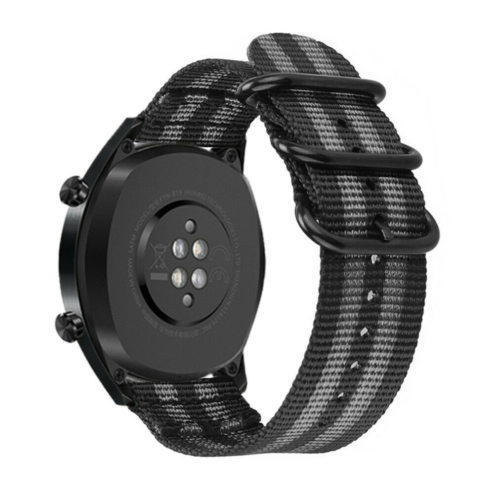 Strap-it® Strap-it Huawei Watch GT 2 Nylon Schnallenarmband (Schwarz / Grau)