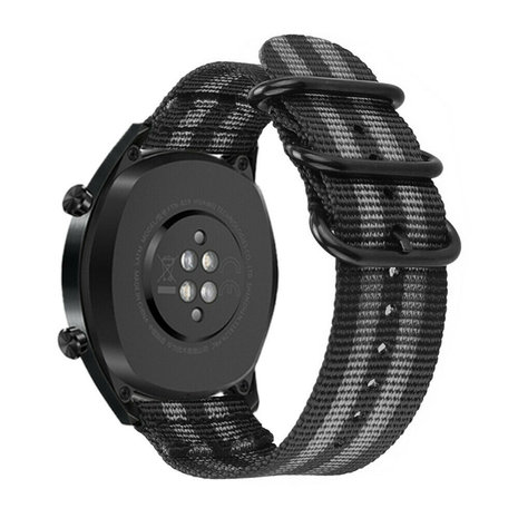 Strap-it® Strap-it Huawei Watch GT 2 Nylon Schnallenarmband (Schwarz / Grau)