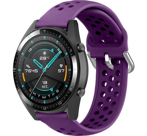 Strap-it® Strap-it Huawei Watch GT 2 Silikonarmband mit Löchern (Lila)