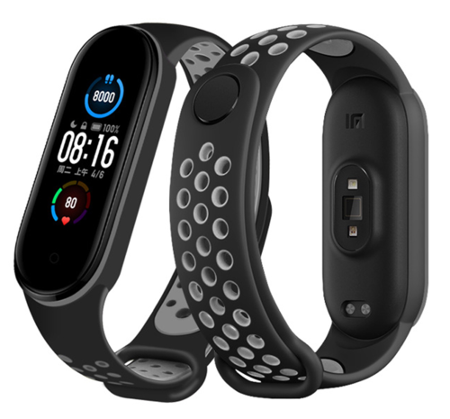 Strap-it® Strap-it Xiaomi Mi Band 5 Sportarmband (Schwarz / Grau) Strap-it® Strap-it Xiaomi Mi Band 5 Sportarmband (Schwarz / Grau)