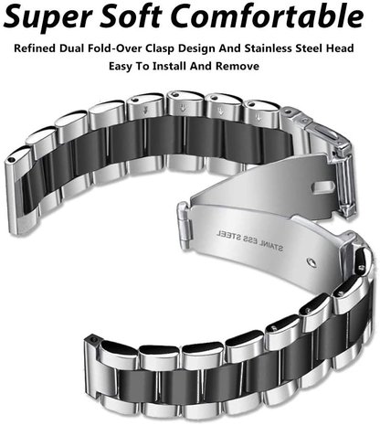 Strap-it® Strap-it Fitbit Versa / Versa 2 Gliederamband (Silber / Schwarz) Strap-it® Strap-it Fitbit Versa / Versa 2 Gliederamband (Silber / Schwarz)