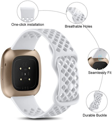 Strap-it® Strap-it Fitbit Sense Silikonband mit Löchern (Weiß)