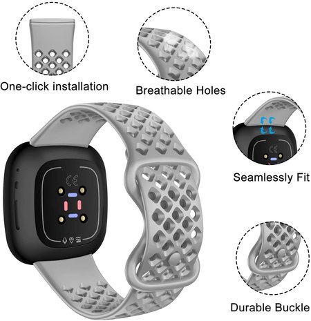 Strap-it® Strap-it Fitbit Sense Silikonband mit Löchern (Grau)