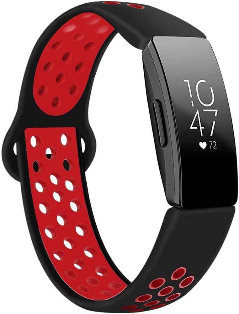 Strap-it® Strap-it Fitbit Inspire (HR) / Inspire 2 Sportarmband (Schwarz / Rot)