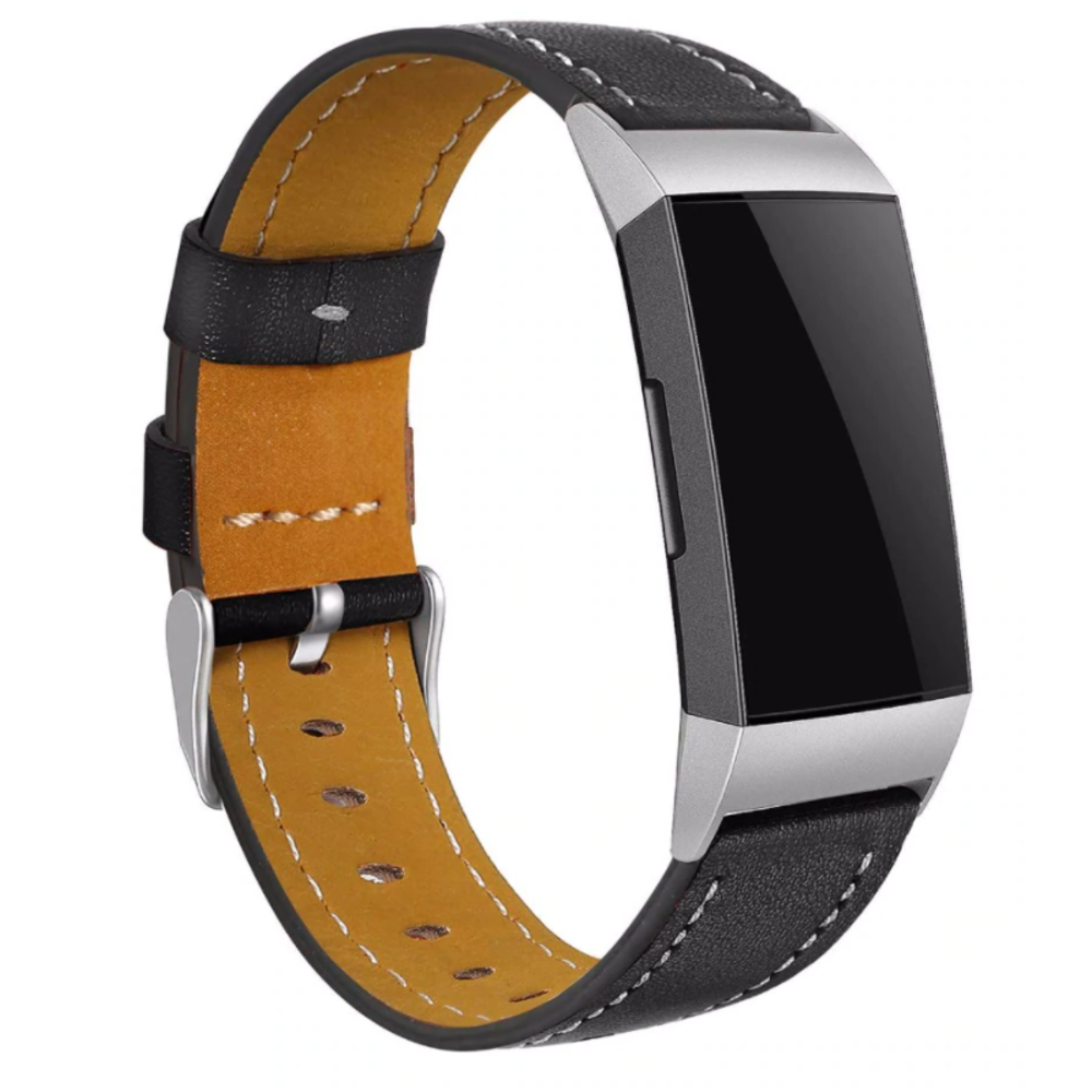 Fitbit Charge 4 Armband Leder (elegantes Schwarz) Smartwatcharmbaender.de