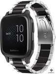 Strap-it® Strap-it Garmin Venu (SQ) Gliederarmband (Silber / Schwarz)