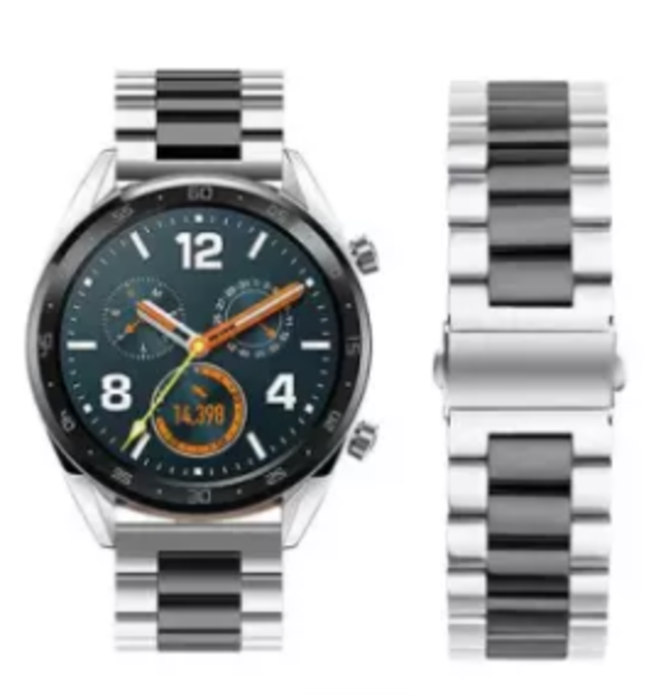 Strap-it® Strap-it Huawei Watch GT / GT 2 Gliederarmband (Silber / Schwarz) Strap-it® Strap-it Huawei Watch GT / GT 2 Gliederarmband (Silber / Schwarz)