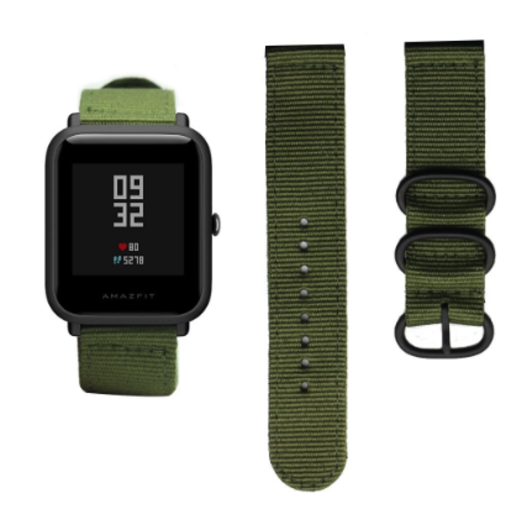 Strap-it® Strap-it Xiaomi Amazfit Bip Nylon Schnallenarmband (Grün)