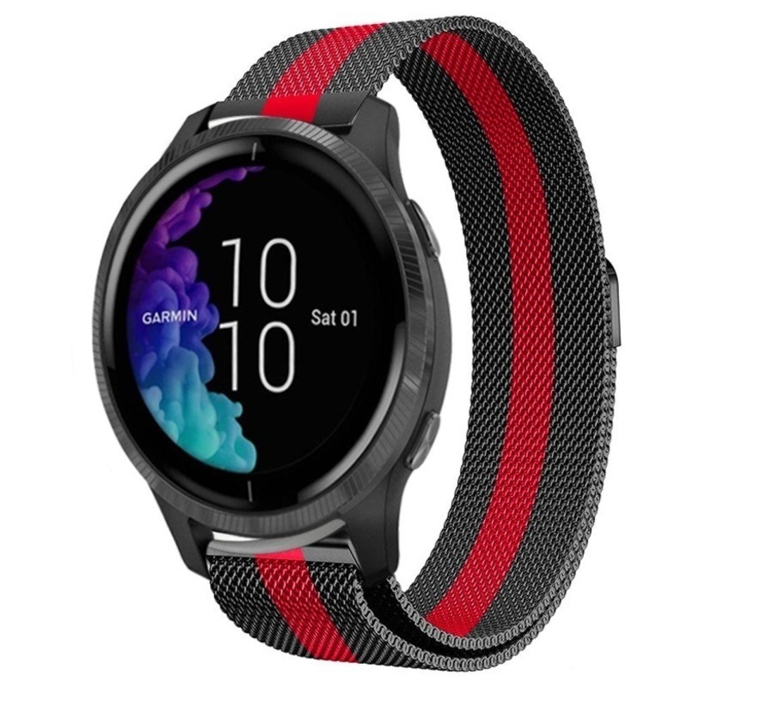 Strap-it® Strap-it Garmin Venu (SQ) Milanese Band (Schwarz / Rot) Strap-it® Strap-it Garmin Venu (SQ) Milanese Band (Schwarz / Rot)