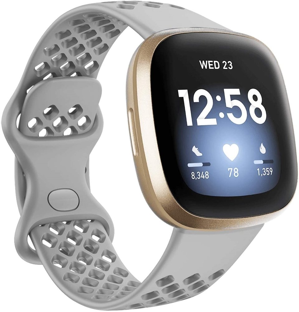 Strap-it® Strap-it Fitbit Sense Silikonband mit Löchern (Grau)