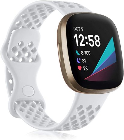 Strap-it® Strap-it Fitbit Sense Silikonband mit Löchern (Weiß)