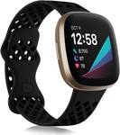 Strap-it® Strap-it Fitbit Versa 3 Silikonband mit Löchern (Schwarz)