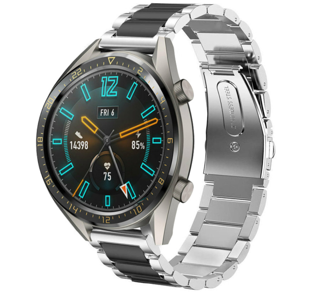 Strap-it® Strap-it Huawei Watch GT / GT 2 Gliederarmband (Silber / Schwarz)