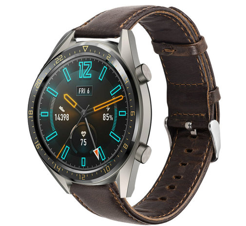 Strap-it® Strap-it Huawei Watch GT 2 Lederarmband (Dunkelbraun)
