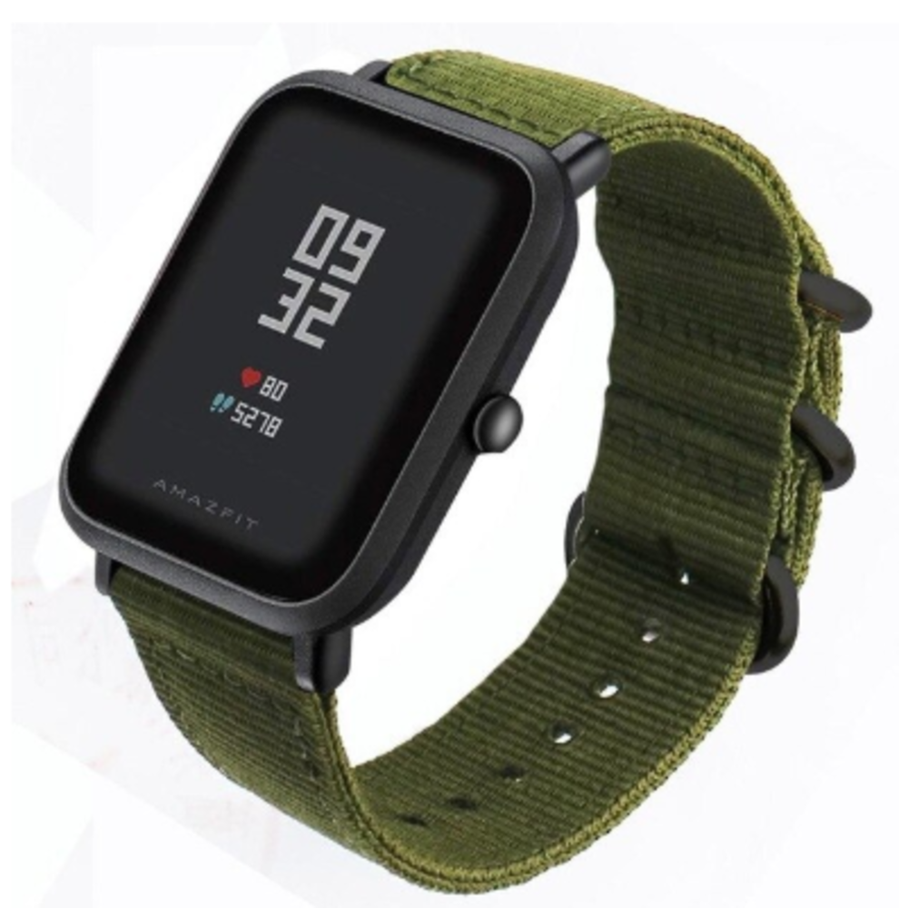 Strap-it® Strap-it Xiaomi Amazfit Bip Nylon Schnallenarmband (Grün)