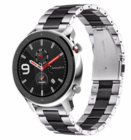 Strap-it® Strap-it Xiaomi Amazfit GTR Gliederarmband (Silber / Schwarz)