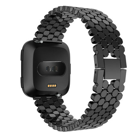 Strap-it® Strap-it Fitbit Versa / Versa 2 Stahl-Fischarmband (Schwarz)