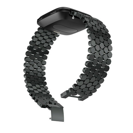 Strap-it® Strap-it Fitbit Versa / Versa 2 Stahl-Fischarmband (Schwarz)