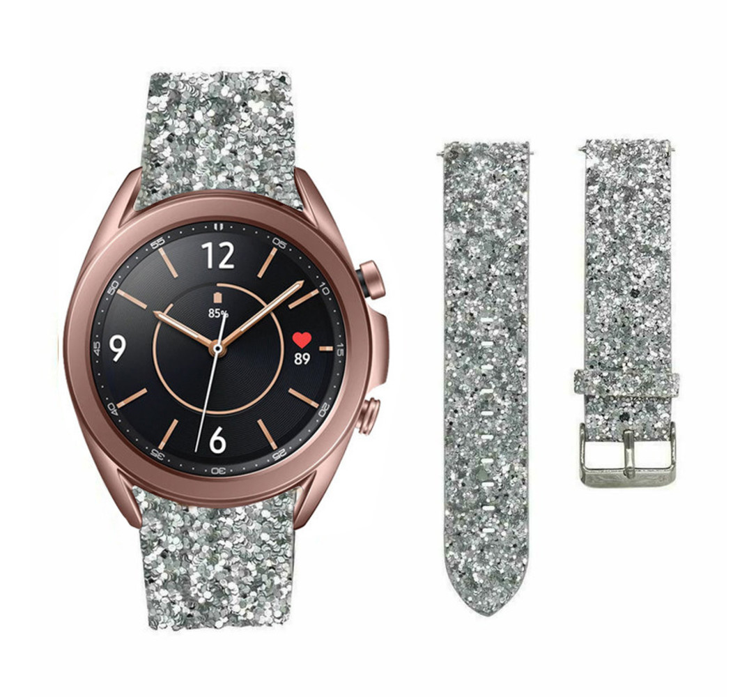 Strap-it® Strap-it Samsung Galaxy Watch 3 41mm Leder Glitzerarmband (Silber)