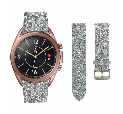 Strap-it® Strap-it Samsung Galaxy Watch 3 41mm Leder Glitzerarmband (Silber)