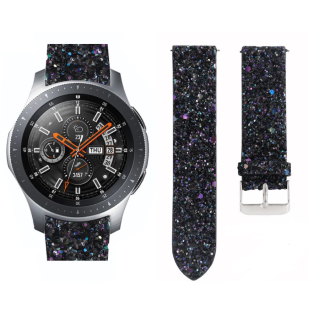 Samsung Galaxy Watch 46mm Leder Glitzerarmband (Schwarz) Smartwatcharmbaender.de