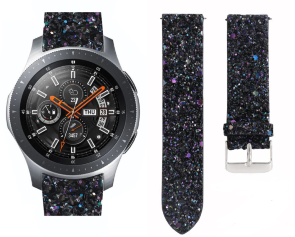 Strap-it® Strap-it Samsung Galaxy Watch 46mm Leder Glitzerarmband (Schwarz) Strap-it® Strap-it Samsung Galaxy Watch 46mm Leder Glitzerarmband (Schwarz)