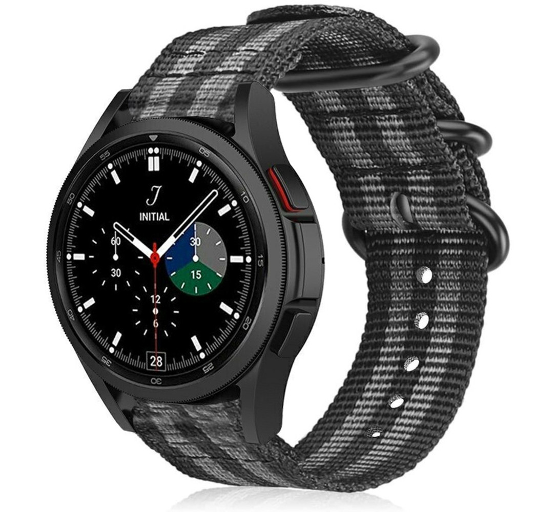 Strap-it® Strap-it Samsung Galaxy Watch 4 Classic 42mm Nylon-Schnallenarmband (Schwarz/Grau) Strap-it® Strap-it Samsung Galaxy Watch 4 Classic 42mm Nylon-Schnallenarmband (Schwarz/Grau)