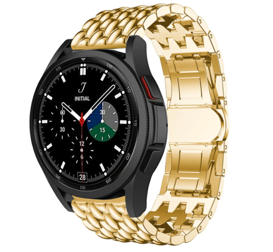 Strap-it® Strap-it Samsung Galaxy Watch 4 Classic 42mm Drachenarmband aus Stahl (Gold)