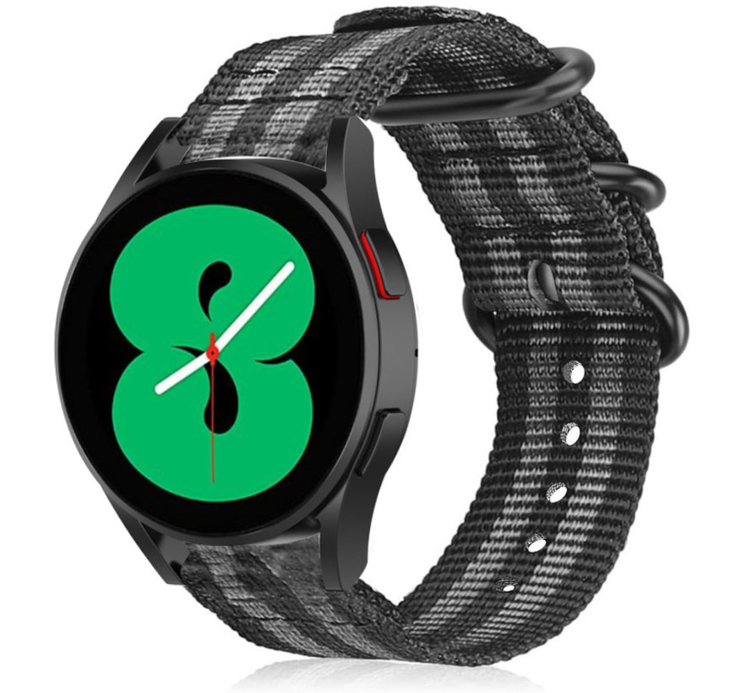 Strap-it® Strap-it Samsung Galaxy Watch 4 - 40mm Nylon-Schnallenarmband (Schwarz/Grau)