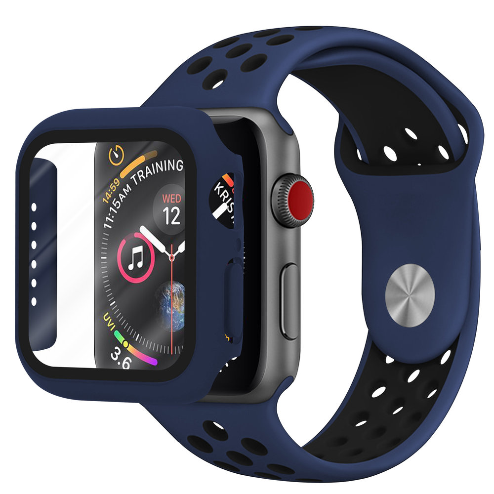 Strap-it® Strap-it Apple Watch Sportarmband + TPU-Hülle (Blau/Schwarz)
