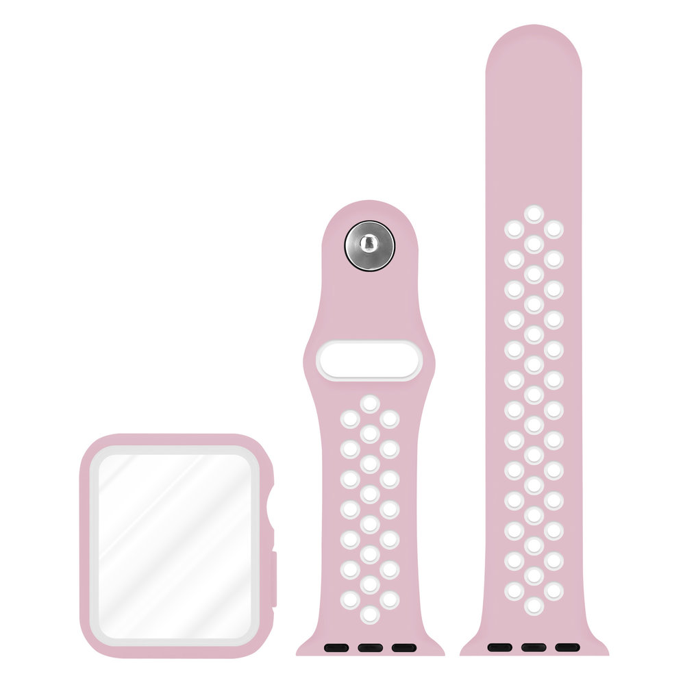 Strap-it® Strap-it Apple Watch Sportarmband + TPU-Hülle (Hellrosa/Weiß) Strap-it® Strap-it Apple Watch Sportarmband + TPU-Hülle (Hellrosa/Weiß)