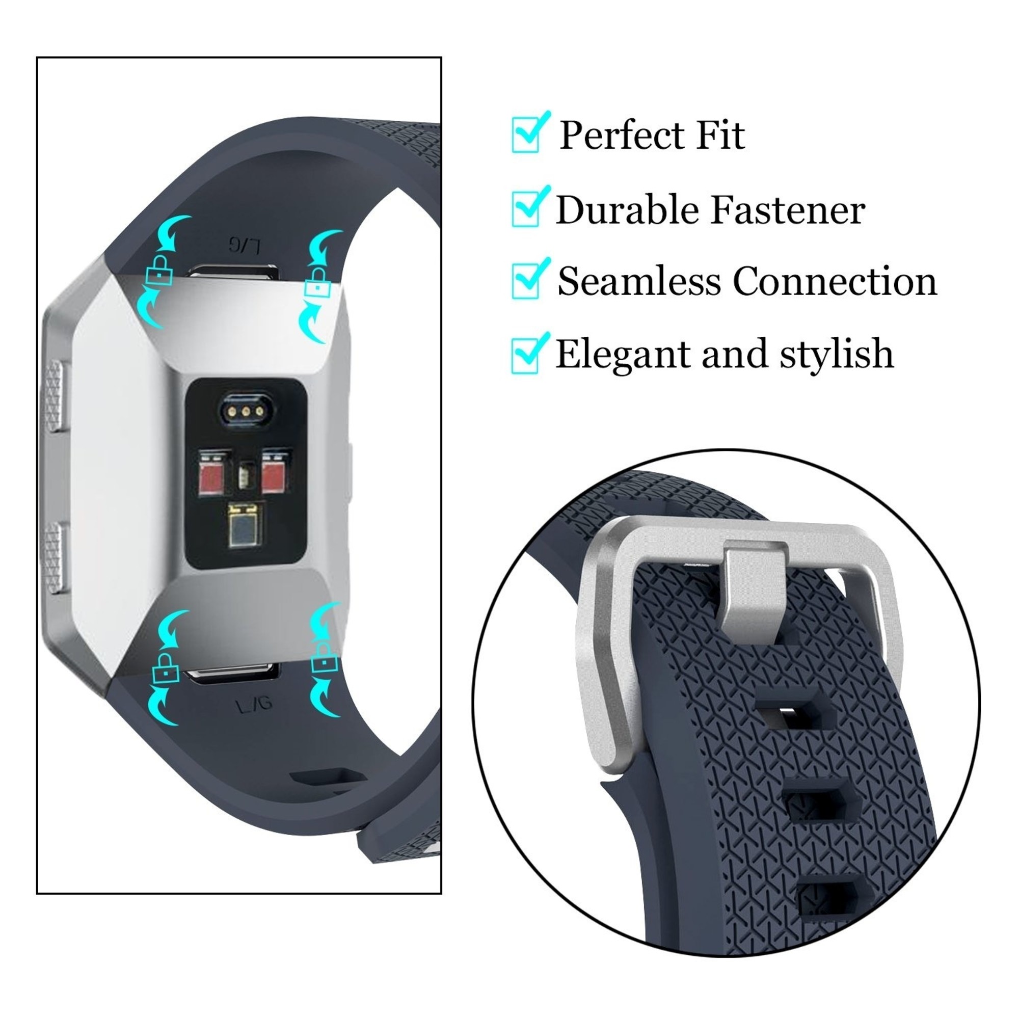 Fitbit Ionic Silikonarmband (Graublau) Smartwatcharmbaender.de