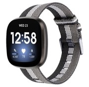 Strap-it® Fitbit Sense Woven Nylon Schnallenband (Schwarz-Weiß-Grau)