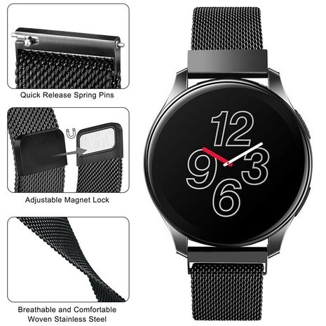 Strap-it® Strap-it OnePlus Watch Milanese Armband (Schwarz) Strap-it® Strap-it OnePlus Watch Milanese Armband (Schwarz)