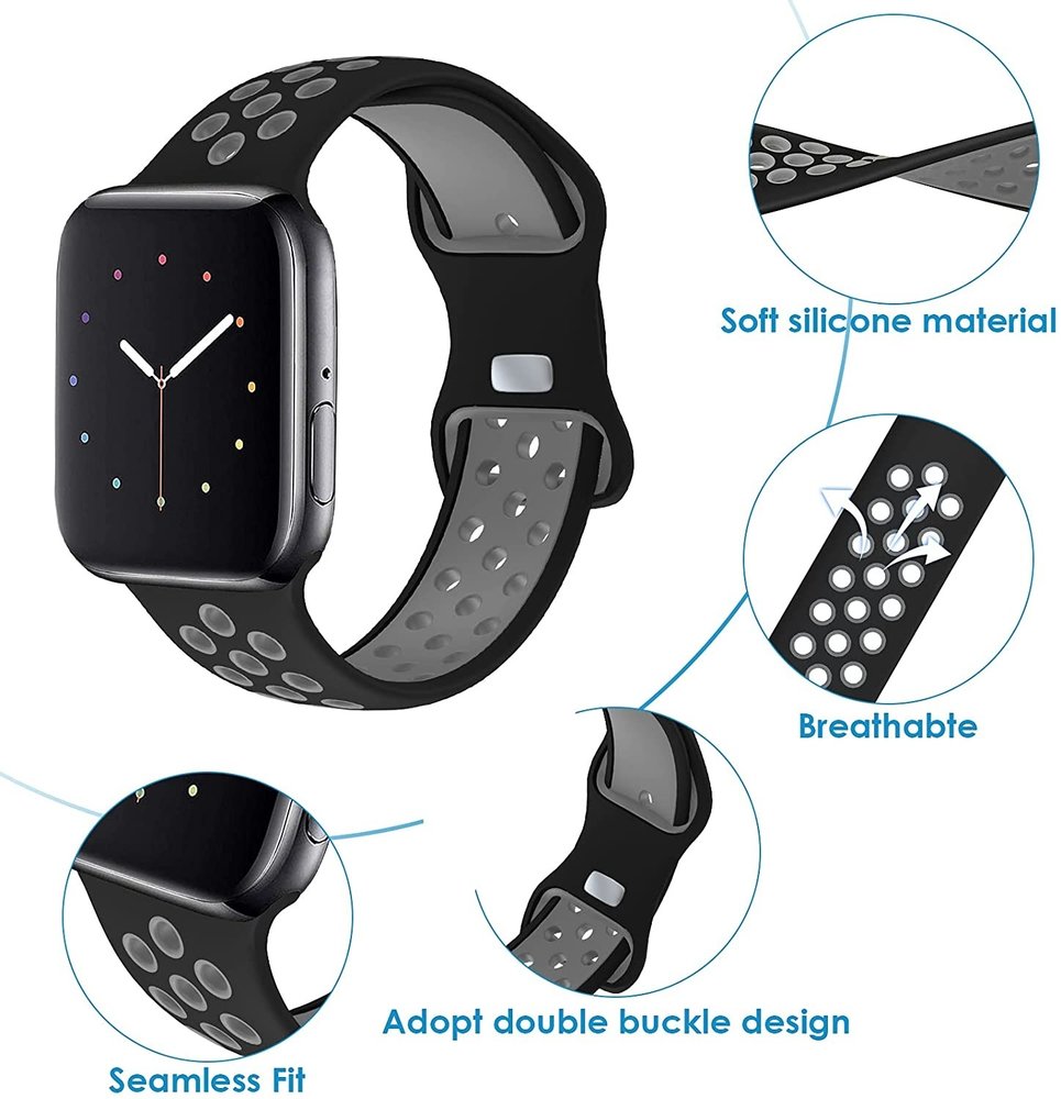 Strap-it® Strap-it Apple Watch Armband Sport (Schwarz/Grau)