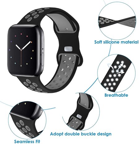 Strap-it® Strap-it Apple Watch Armband Sport (Schwarz/Grau)