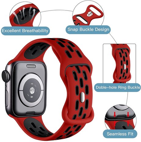 Strap-it® Strap-it Apple Watch Armband Sport (Rot/Schwarz)