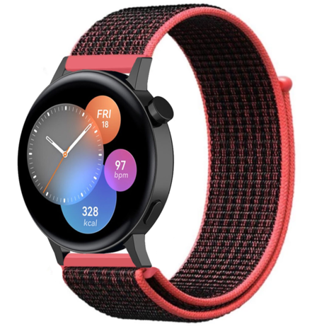 Strap-it® Strap-it Huawei Watch GT 3 42mm Nylonarmband (Schwarz/Rot)