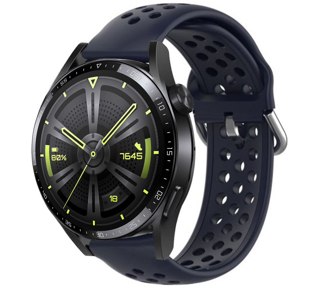 Strap-it® Strap-it Huawei Watch GT 3 46mm Silikonarmband mit Löchern (Dunkelblau)