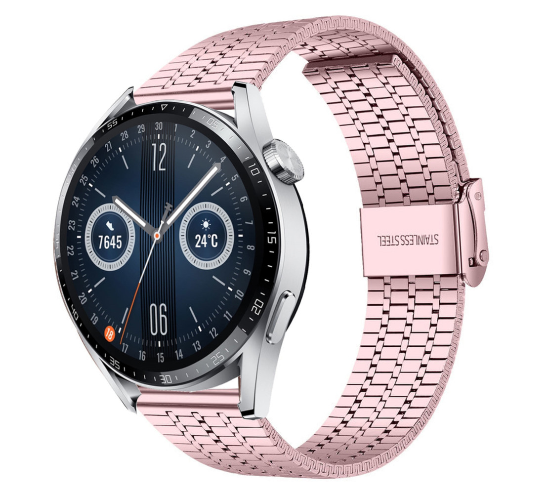 Strap-it® Strap-it Huawei Watch GT 3 46mm Edelstahlarmband (Rosa)